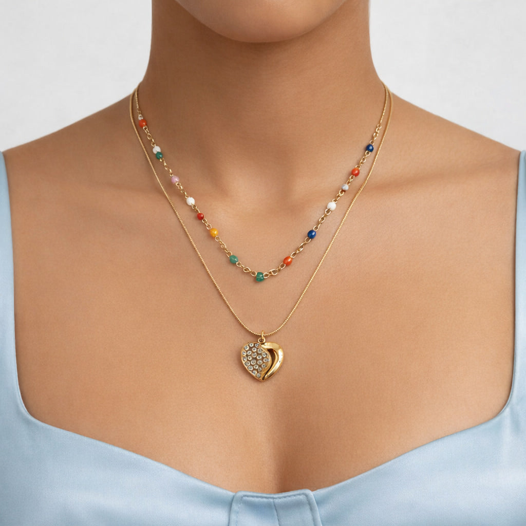 Tarini Rain Bow  & Heart Necklace