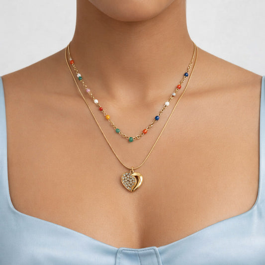 Tarini Rain Bow  & Heart Necklace