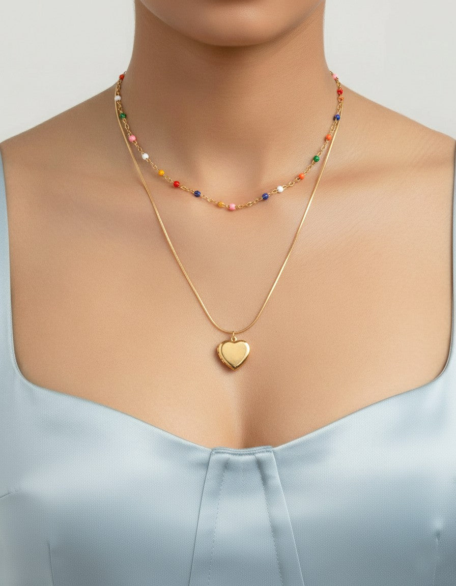 Tarini Rain Bow  & Heart Necklace