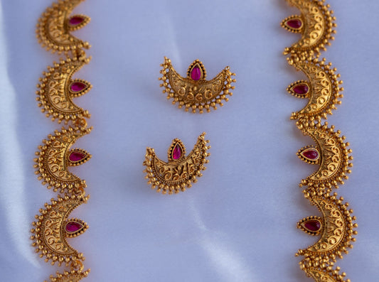 Tarini Red Long Chandra Necklace