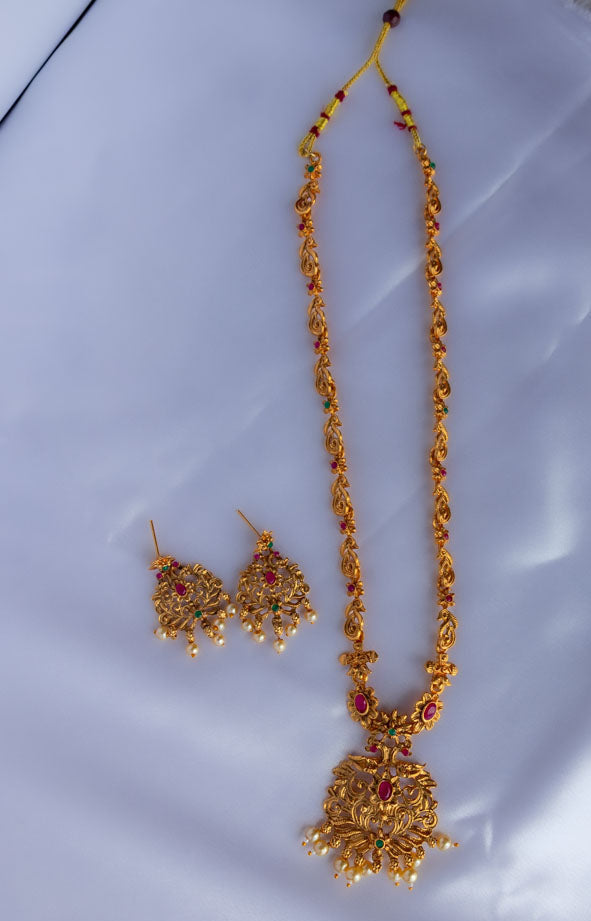Tarini Long Gold Plated Necklace with Earrings