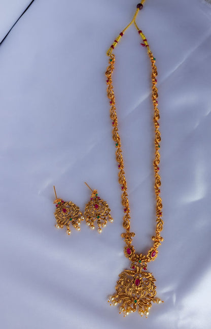 Tarini Long Gold Plated Necklace with Earrings
