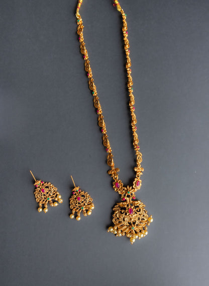 Tarini Long Gold Plated Necklace with Earrings