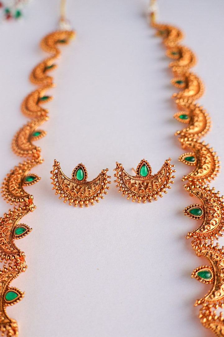 Tarini Green Long Chandra Necklace
