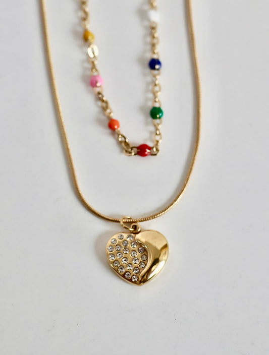 Tarini Rain Bow  & Heart Necklace