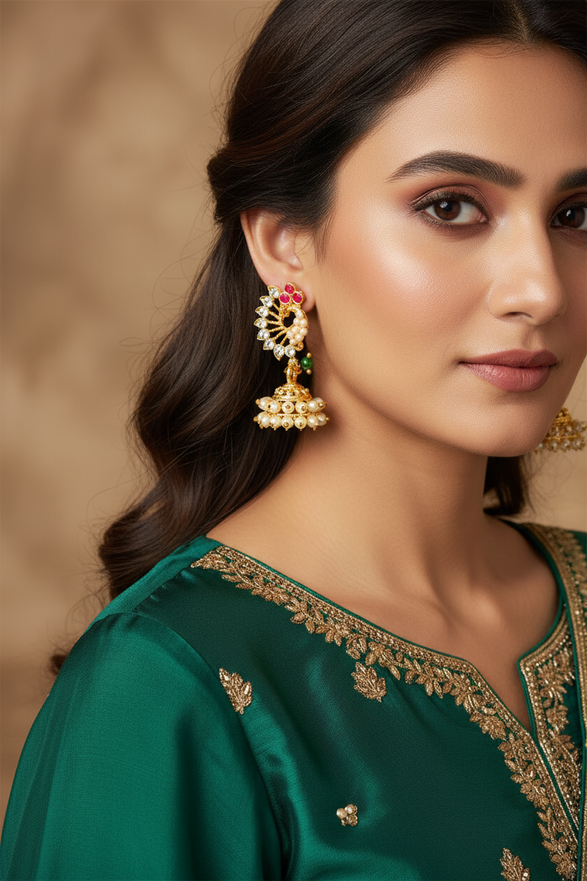 Tarini Peacock Rhinestone Earrings