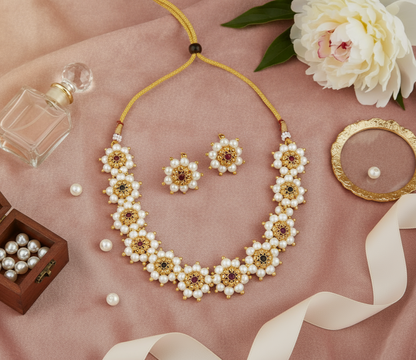 Tarini Moti Chokar Necklace With Earrings