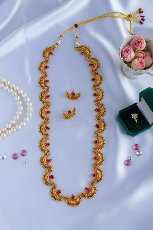 Tarini Red Long Chandra Necklace