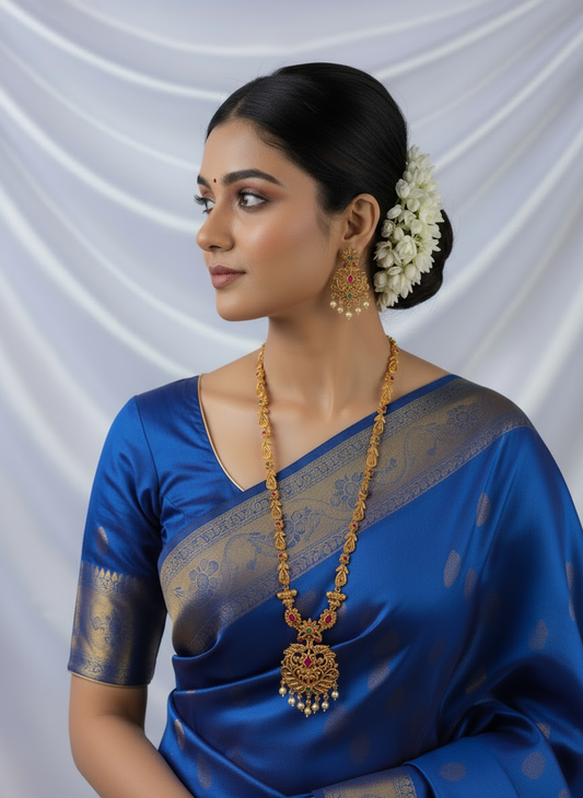 Tarini Long Gold Plated Necklace with Earrings