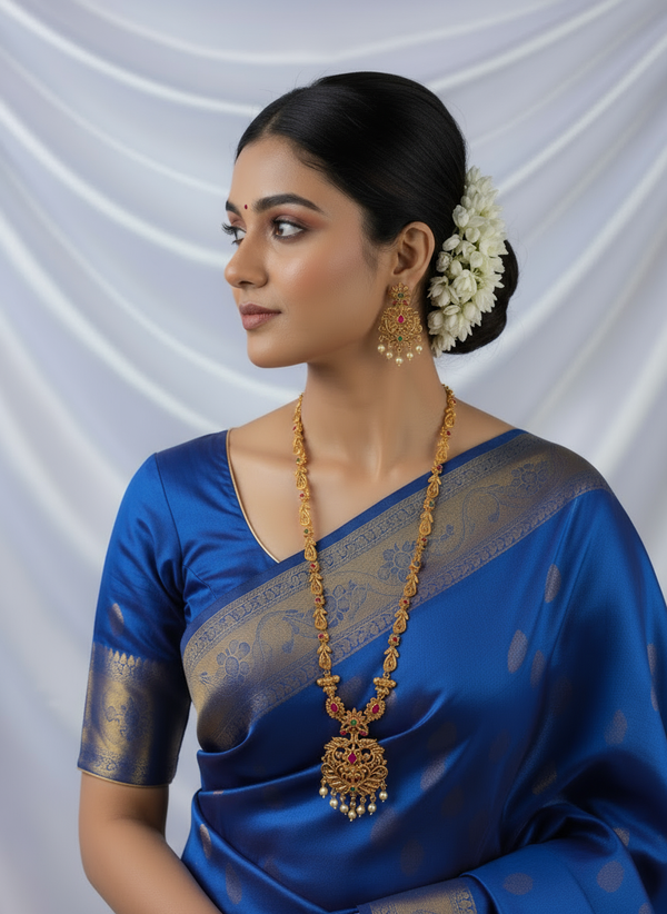 Tarini Long Gold Plated Necklace with Earrings